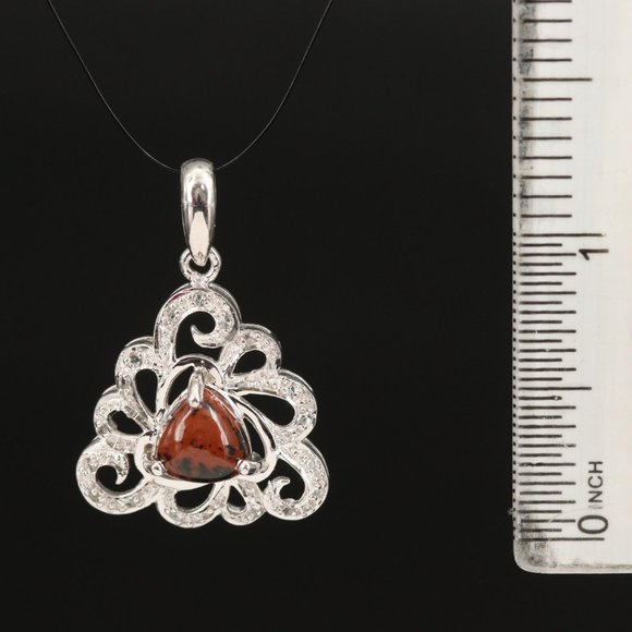 Sterling Mahogany Obsidian and Topaz Pendant with Scalloped Edge - Picture 2 of 4